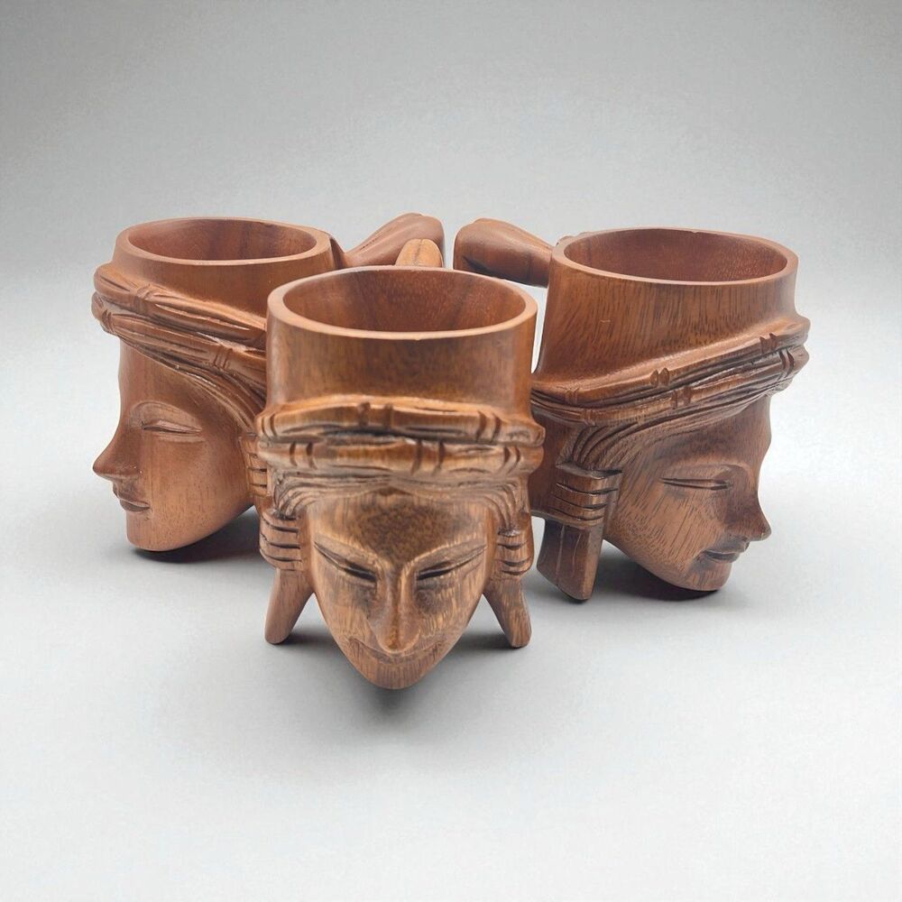 Beautiful Handcrafted Wood Mugs Philippines  3 cup set